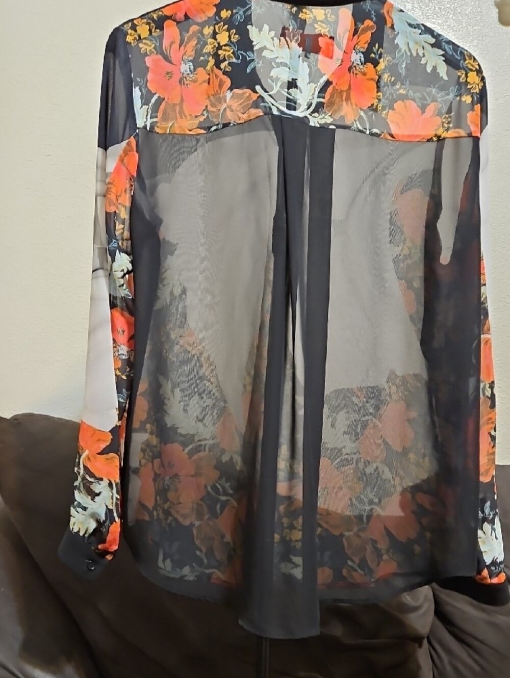 Clover Canyon Black White Blouse with Orange Floral Print - Picture 5 of 6